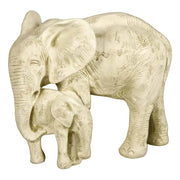 Elephant and calf figurine with ornate, old world European detailing and classical sculptural style.