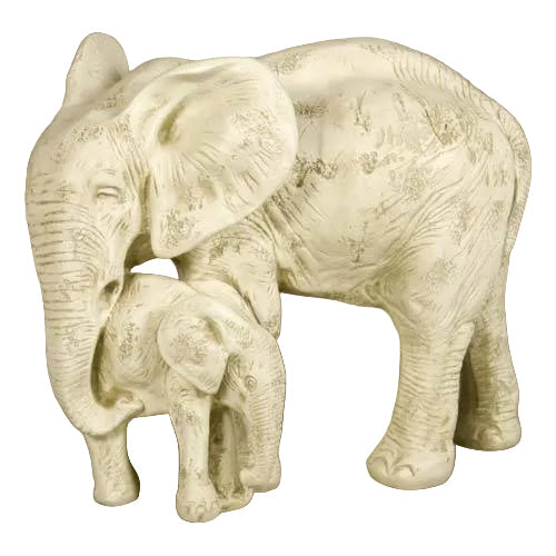 Elephant and calf figurine with ornate, old world European detailing and classical sculptural style.