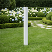 Fluted column with classical Greek architectural style, featuring vertical grooves and an elegant, old world European design. Side Angle