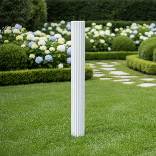 Fluted column with classical Greek architectural style, featuring vertical grooves and an elegant, old world European design. Side Angle