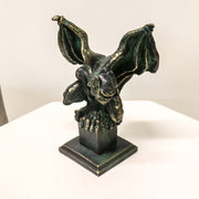 Gothic gargoyle statue with outstretched wings and crouching pose on a square pedestal, featuring ornate medieval detailing. Other Angle