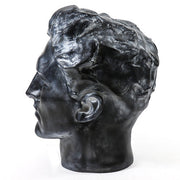 Classical Greco-Roman style male bust with strong features and wavy hair, evoking Renaissance and old world European artistry. Different Angle