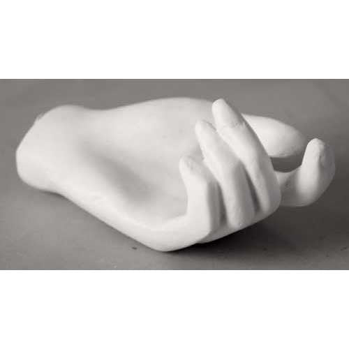 Sculpted classical hand with gently curled fingers, inspired by Renaissance and old world European art, resting on a flat surface.