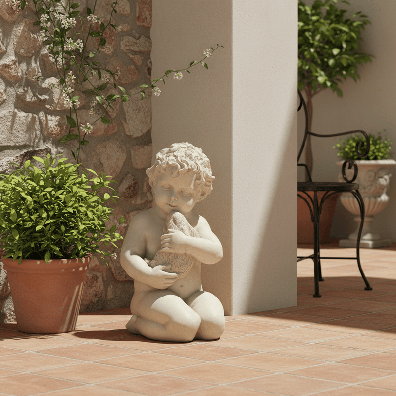 Adorable Cherub Outdoor Statue (17 - Inch) Side Angle