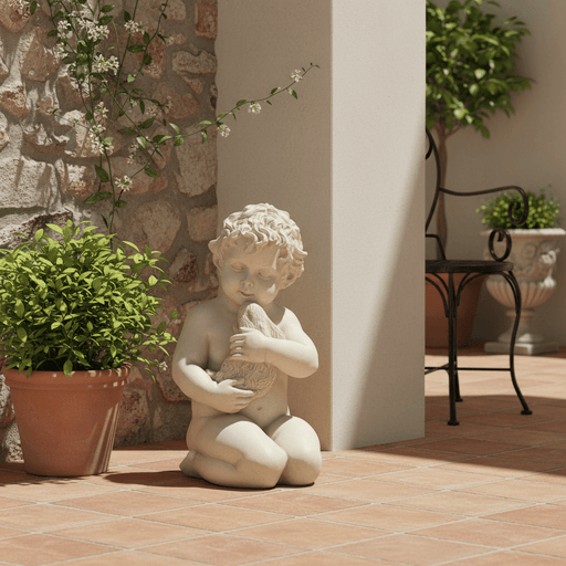 Adorable Cherub Outdoor Statue (17 - Inch) Side Angle
