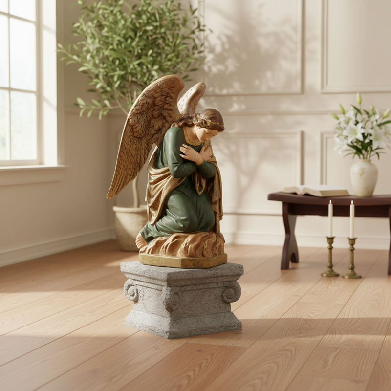 Adoration Angel with Cross Kneeling Statue (39-Inch)
