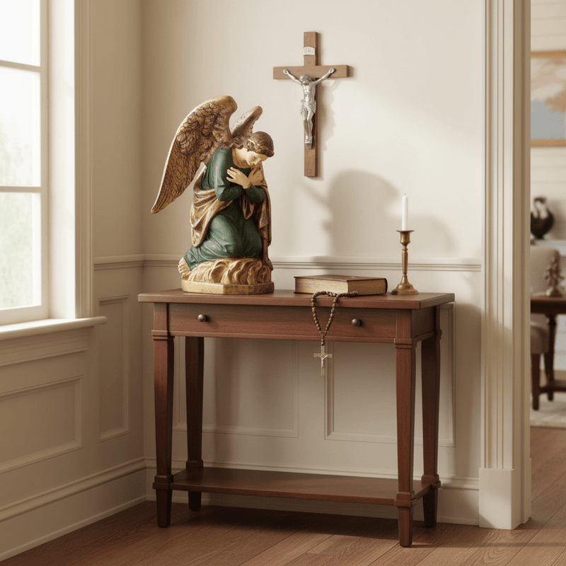 Adoration Angel with Cross Kneeling Statue (39-Inch)