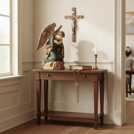 Adoration Angel with Cross Kneeling Statue (39-Inch)