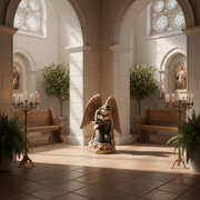 Adoration Angel with Cross Kneeling Statue (39 - Inch) Side Angle