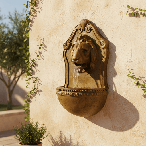 Aged Lion Wall Fountain (23 - Inch) Side Angle