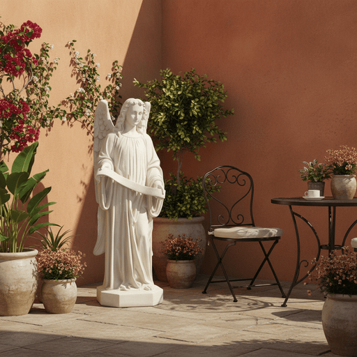 Angel Holding Scroll Outdoor Statue (49 - Inch) Side Angle