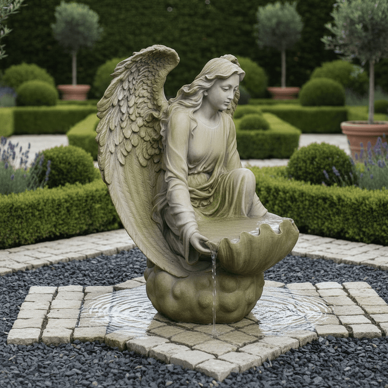 Angel of the Waters Garden Fountain (34 - Inch) Side Angle