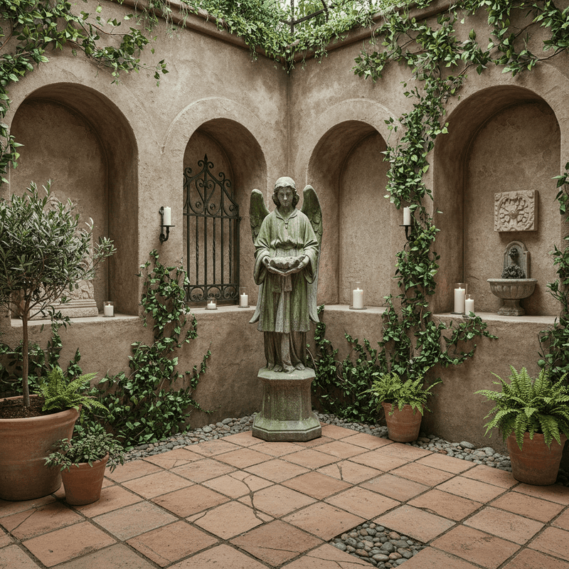 Angel On Hexagonal Base Outdoor Statue (61 - Inch) Side Angle