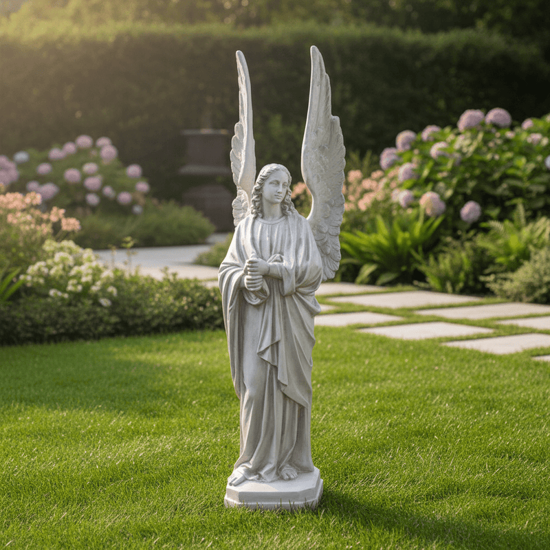 Angel With Large Wings Prayer Statue (89 - Inch) Side Angle