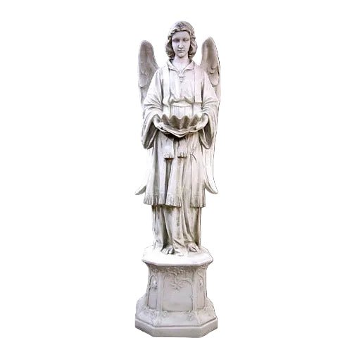 Angel With Scalloped Bowl Outdoor Statue (61 - Inch) Side View