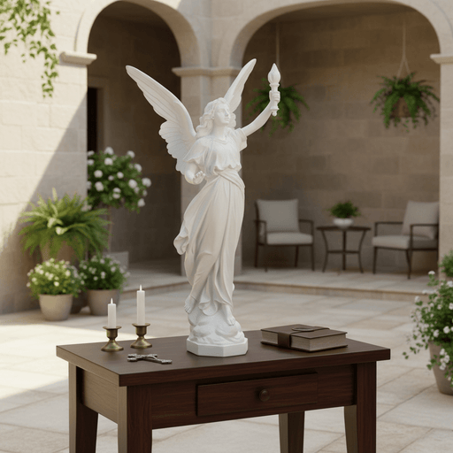 Angel With Torch Outdoor Statue (27 - Inch) Side Angle