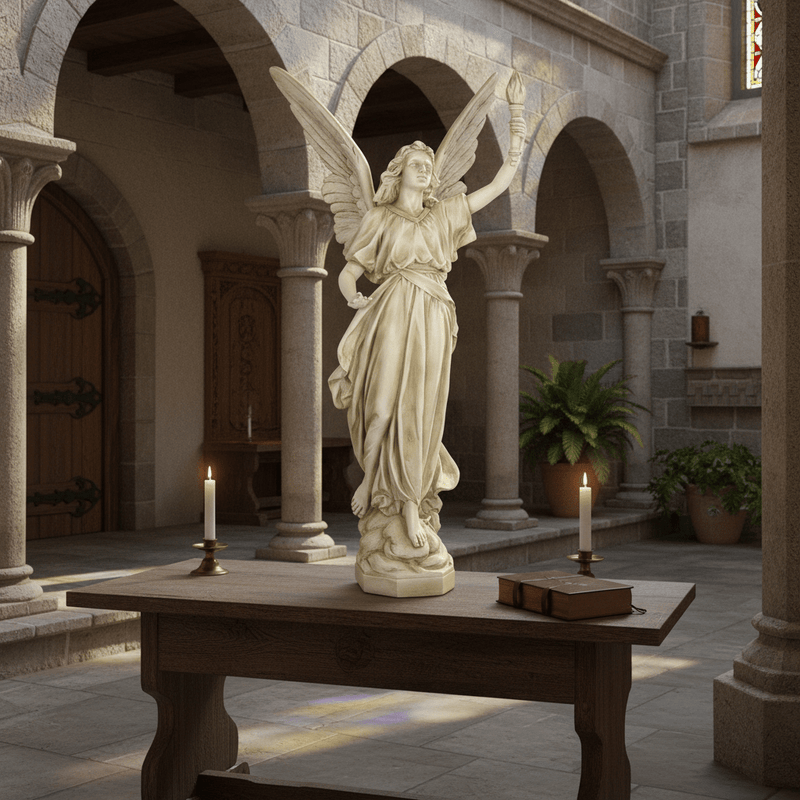 Angel With Torch Outdoor Statue (45 - Inch) Side Angle