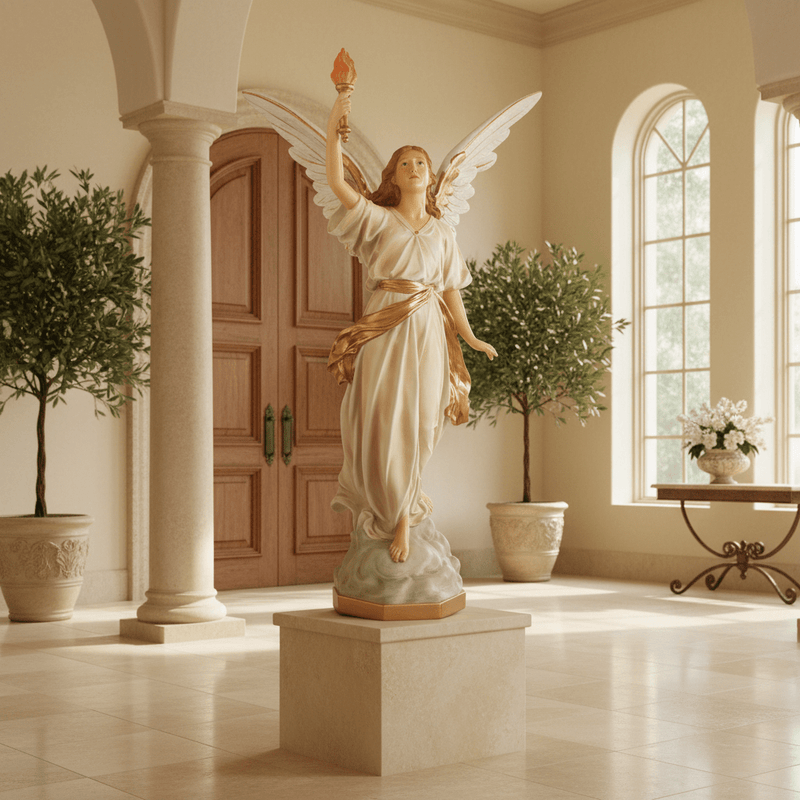 Angel With Torch Outdoor Statue (45-Inch)