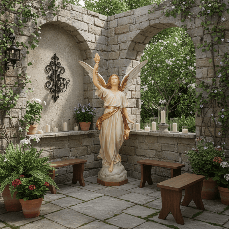 Angel With Torch Outdoor Statue (64 - Inch) Side Angle