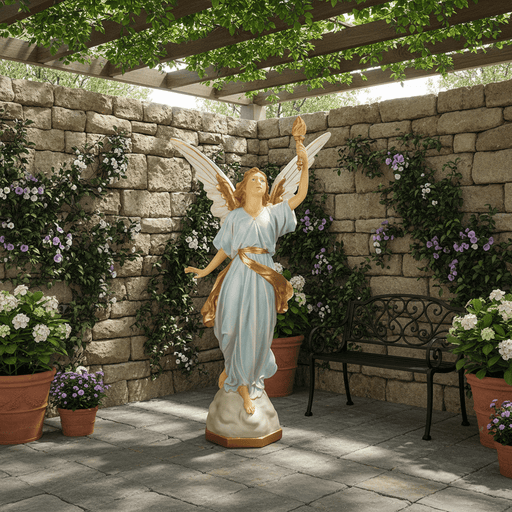 Angel With Torch Outdoor Statue (64 - Inch) Side Angle