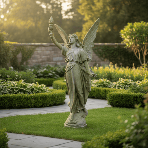Angel With Torch Outdoor Statue (64 - Inch) Side Angle