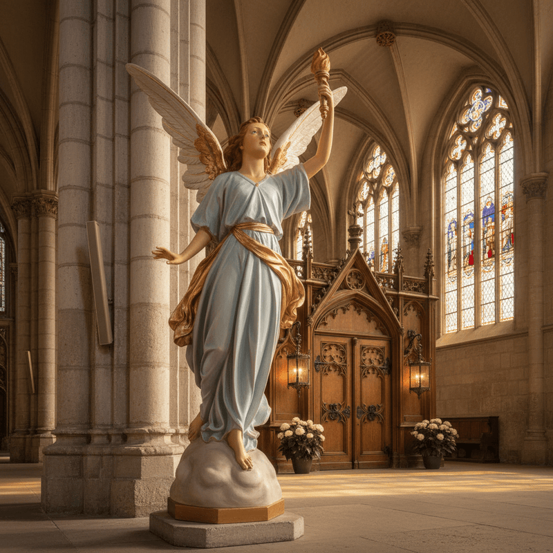 Angel With Torch Outdoor Statue (64-Inch)