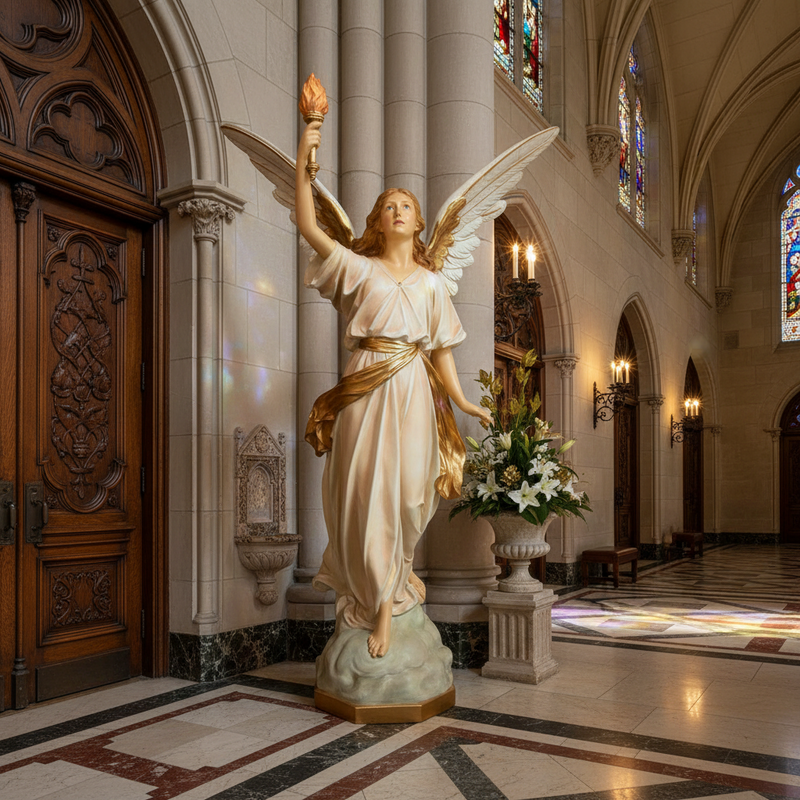 Angel With Torch Outdoor Statue (64-Inch)