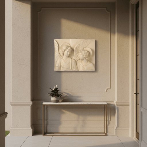 Angels with Wings Rectangular Relief Wall Plaque Outdoor Statue (19-Inch)