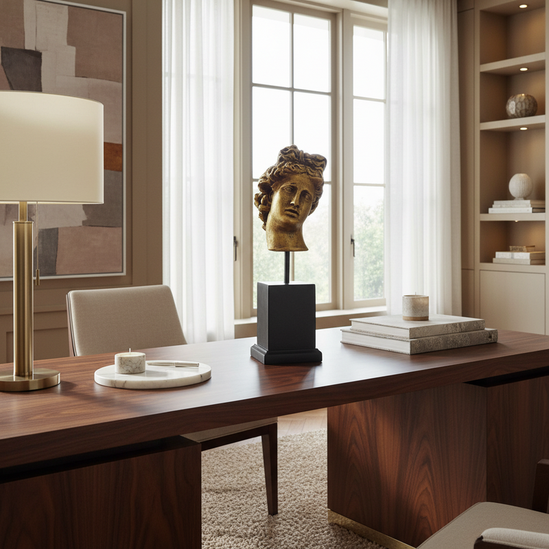 Apollo Head on Cube Bust Display Decor (12-Inch)