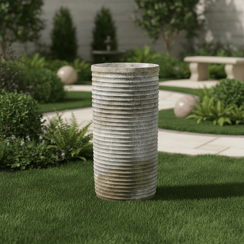 Archangel Ribbed Cylinder Outdoor Statue (44 - Inch) Side Angle