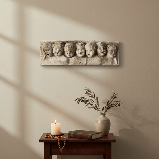 Baby Faces Wall Plaque Outdoor Statue (19 - Inch) Side Angle