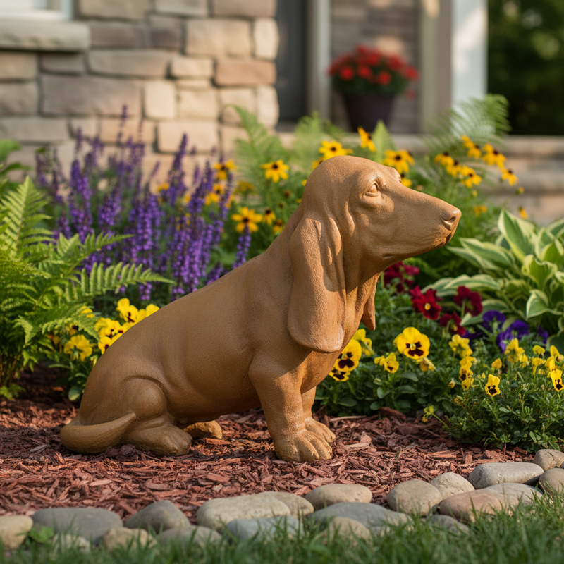 Basset Hound Dog Garden Statue (18 - Inch) Side Angle