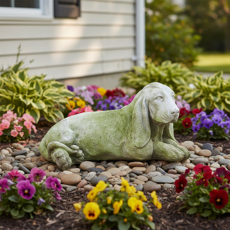 Basset Hound Dog Garden Statue (7.3 - Inch) Side Angle