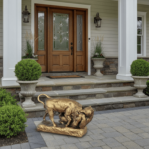 Bear and Bull Garden Statue (9 - Inch) Side Angle