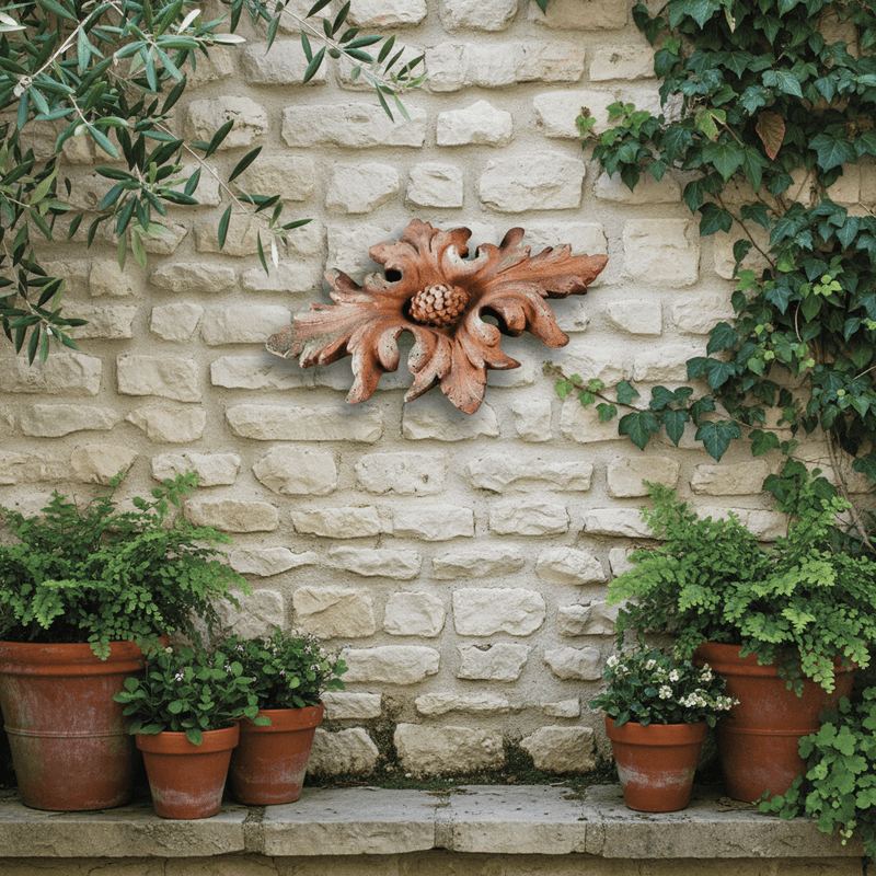 Berries in Flower Leaves Outdoor Statue (13 - Inch) Side Angle