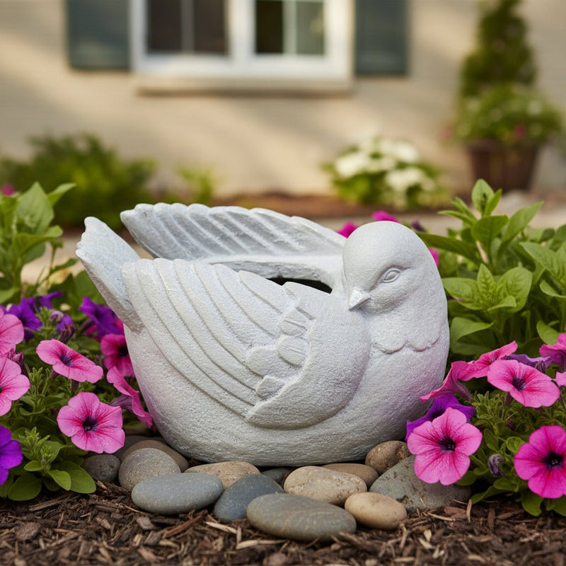 Bird Planter Right Garden Statue (7 - Inch) Side Angle