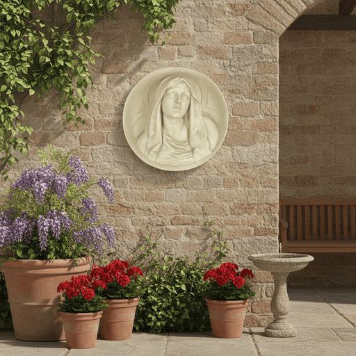 Blessed Mary Roundel Statue (12 - Inch) Side Angle