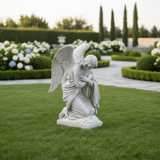 Bowing Church Angel Outdoor Statue (28 - Inch) Side Angle
