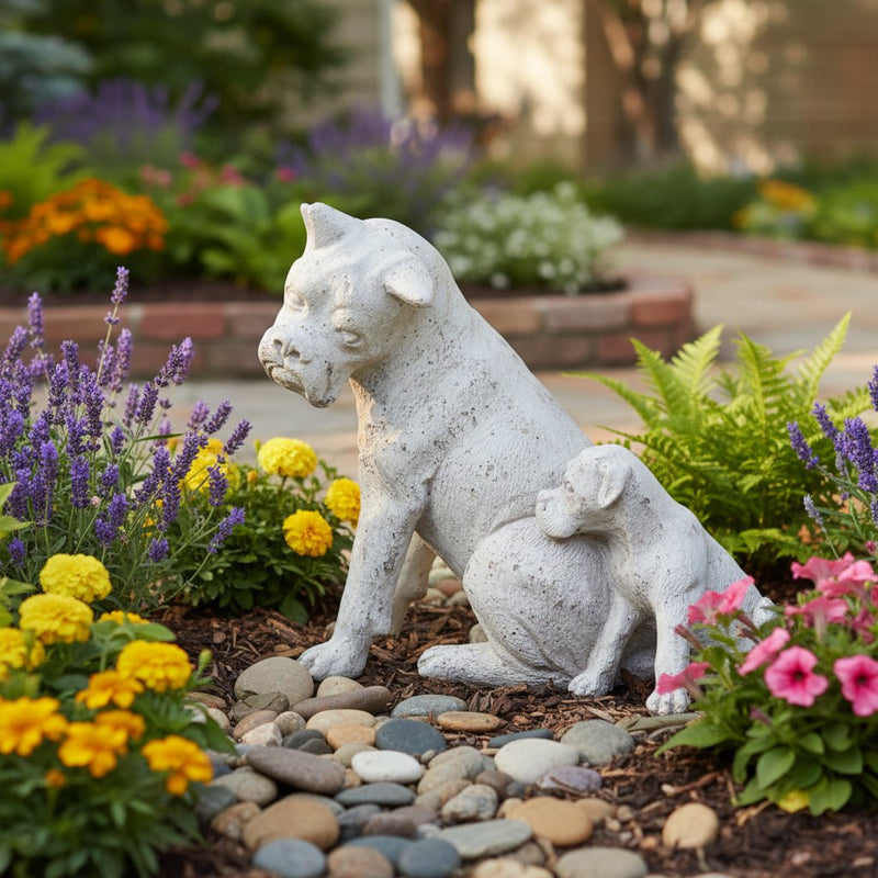 Boxer Dog and Pup Garden Statue (13.5 - Inch) Side Angle