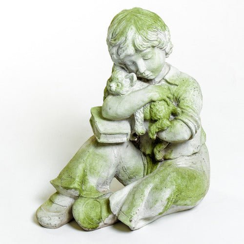 Boy W Kitten Book Statue (17 - Inch) Side View