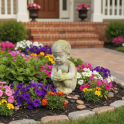 Boy with a Bird Garden Statue (12 - Inch) Side Angle
