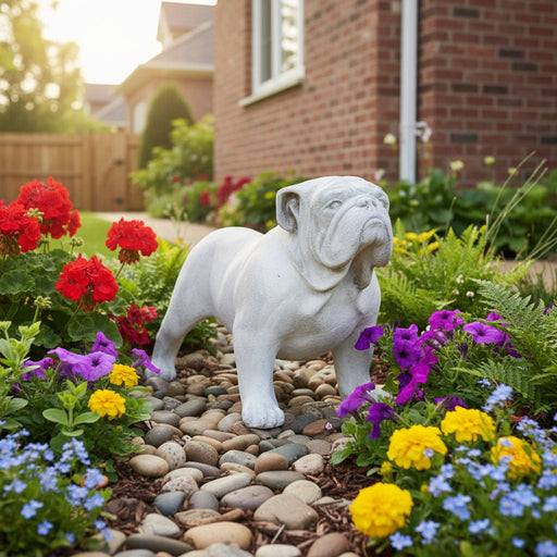 Bulldog Dog Garden Statue (17 - Inch) Side Angle