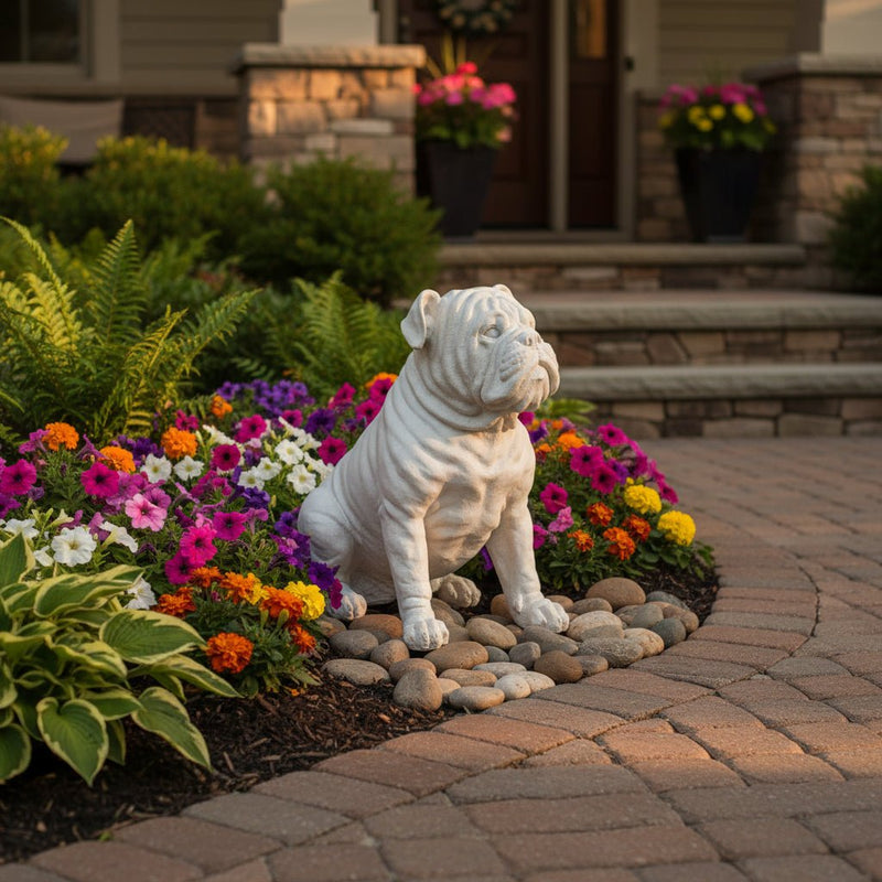 Bulldog Dog Garden Statue (18 - Inch) Side Angle
