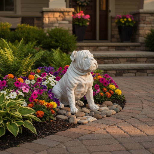 Bulldog Dog Garden Statue (18 - Inch) Side Angle