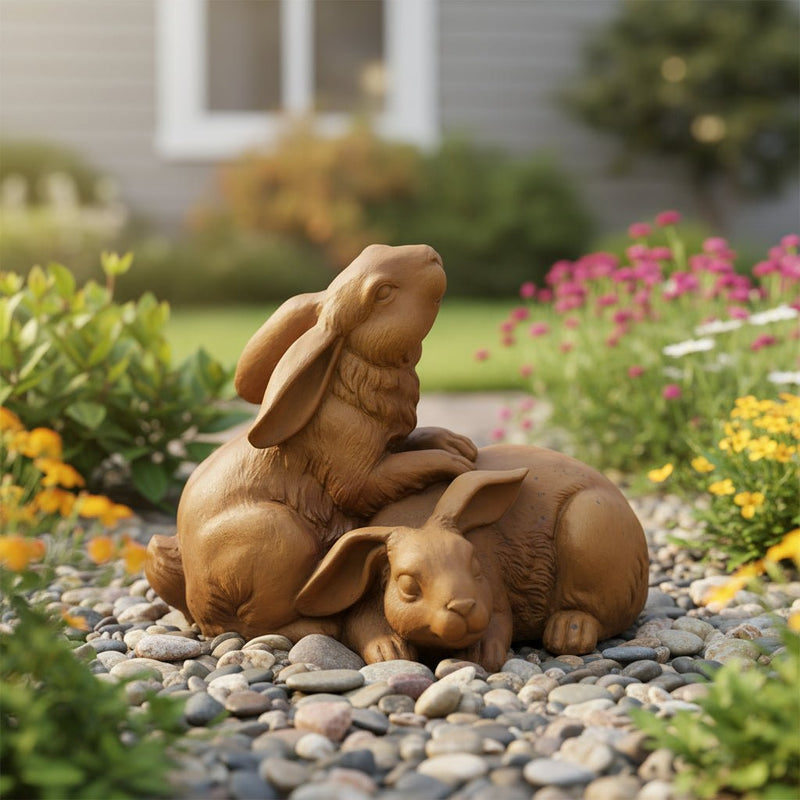 Bunnies Garden Statue (9.41 - Inch) Side Angle