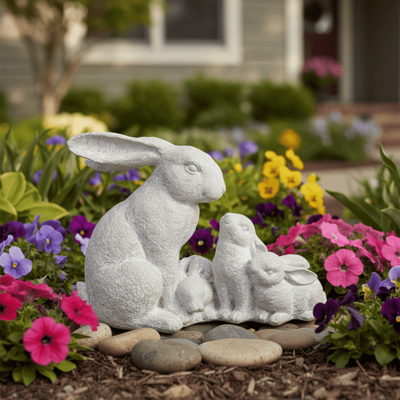 Bunny Fluff Garden Statue (10 - Inch) Side Angle