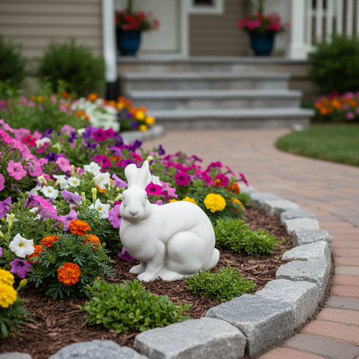 Bunny Rabbit Garden Statue (12 - Inch) Side Angle