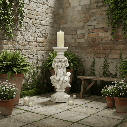 Candle Holder with Cherubs Outdoor Statue (21 - Inch)
