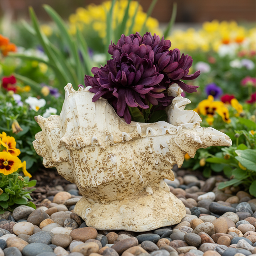 Caribbean Conch Garden Statue (6.59 - Inch) Side Angle