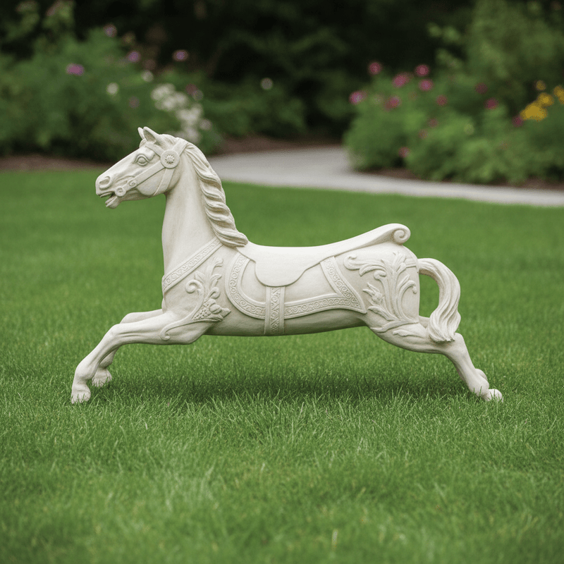 Carousel Horse Garden Statue (28 - Inch) Side Angle